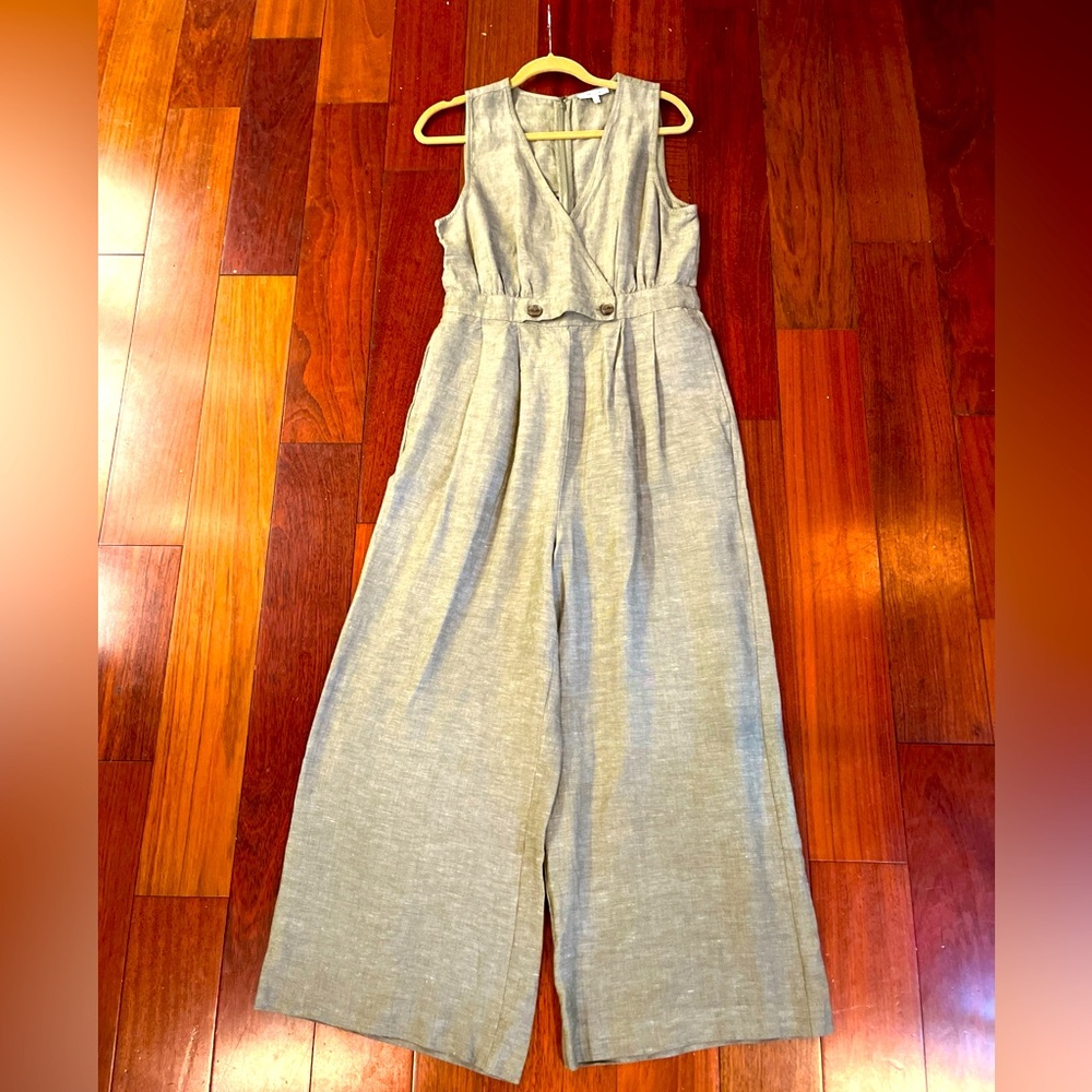 Madewell Light Gray Sleeveless Wide-Leg Linen Jumpsuit